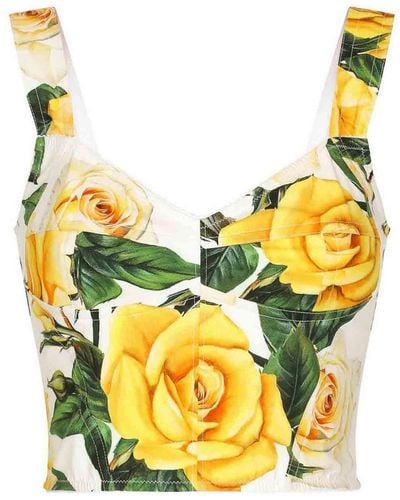 Dolce & Gabbana Cotton Corset Top With Rose - Yellow