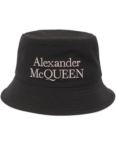 Alexander McQueen Reversibile Bucket Hat With Embrodiered Logo - Black