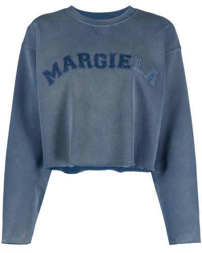 Maison Margiela Logo-patch Cropped Sweatshirt - Blue