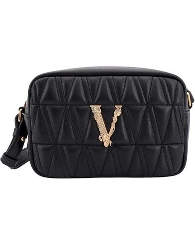 Versace Matelass Leather Bag V Barocco Logo - Black