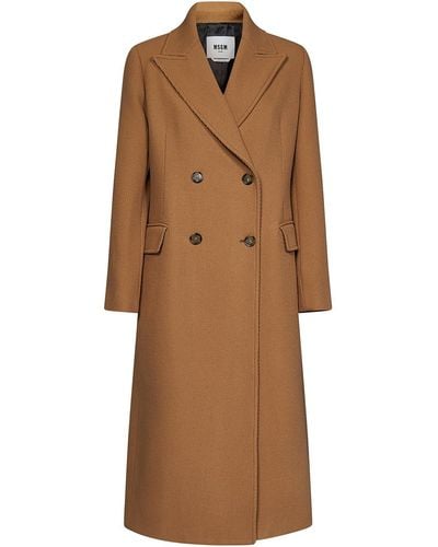 MSGM Double-breasted Coat In Wool Blend - Brown