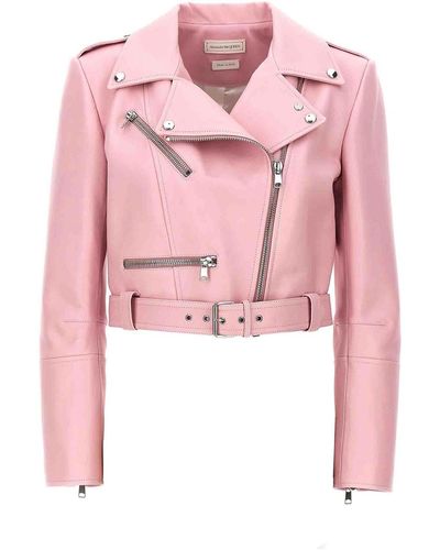 Alexander McQueen Cropped Biker Jacket - Pink