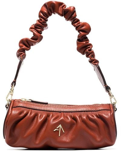 MANU Atelier Ruched Mini Cylinder Leather Bag - Red