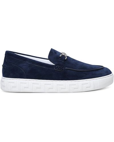 Versace Medusa Navy Leather Loafers - Blue