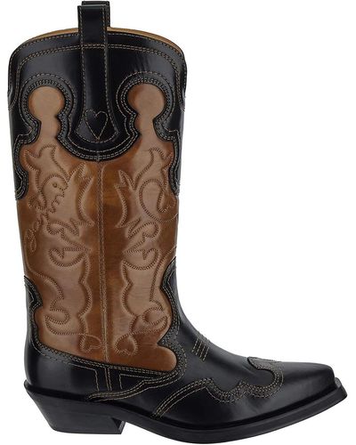 Ganni Western Boots In Multicolour - Brown