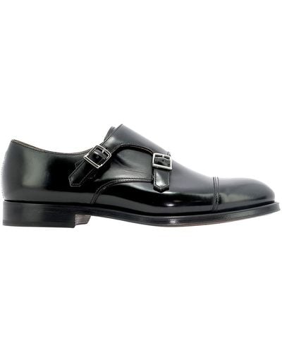 Doucal's Polished Leather Monk Straps - Black