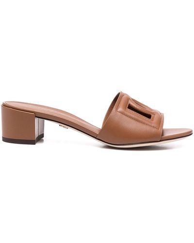 Dolce & Gabbana Logo-plaque Leather Sandals - Brown