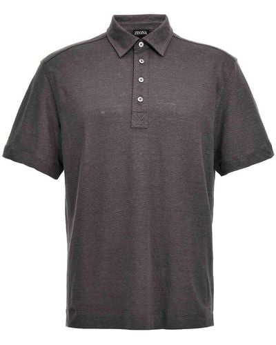 Zegna Linen Polo Shirt - Grey