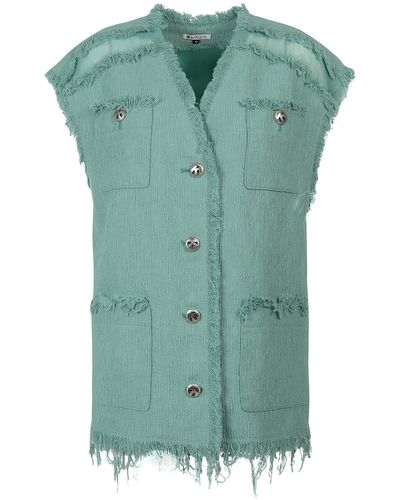 K KRIZIA Tweed Vest With Frayed Profiles - Green