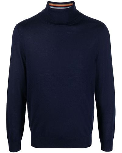Paul Smith Fine-knit Zip-up Wool Cardigan - Blue