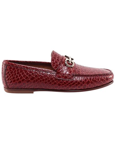 Ferragamo Leather Loafer With Animalier Effect - Red