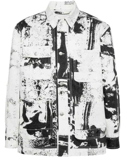 Alexander McQueen Patch Allover Fold Print Denim Jacket - Grey