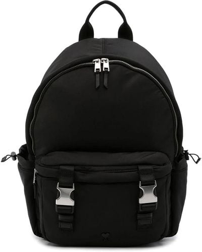 Ami Paris Ami Zip-up Backpack - Black