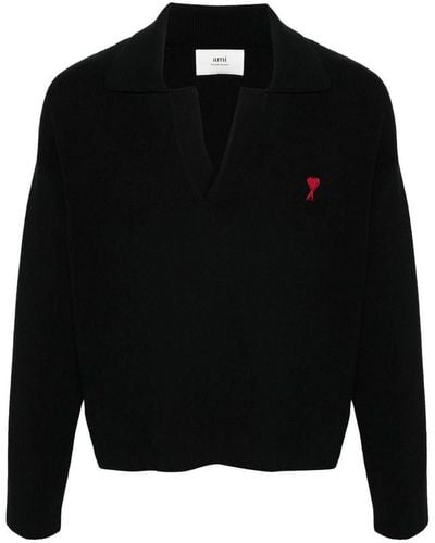 Ami Paris De-coeur-motif Sweater - Black