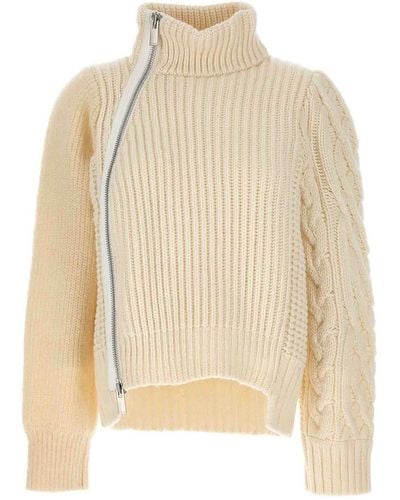 Sacai Zip Detail Sweater - Natural