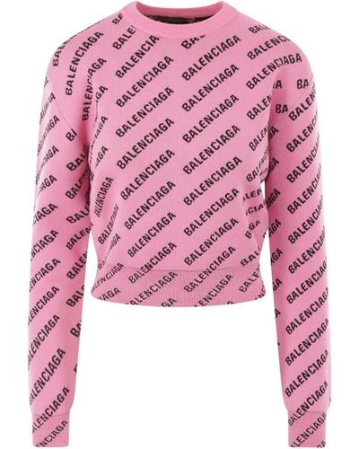 Balenciaga Jacquard Crew-Neck Sweater - Pink