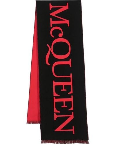 Alexander McQueen Cotton Scarf With Oversize Logo - Red