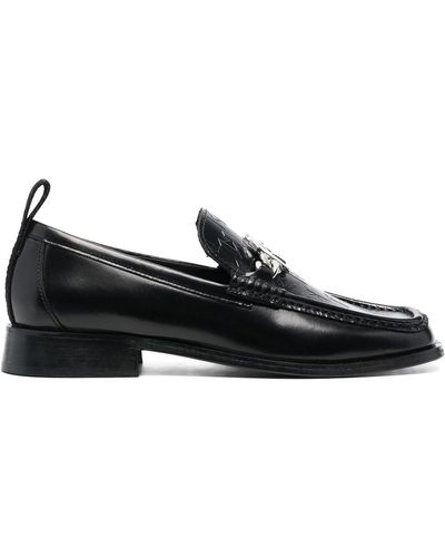Karl Lagerfeld Calf Leather Monogram-plaque Loafers. - Black