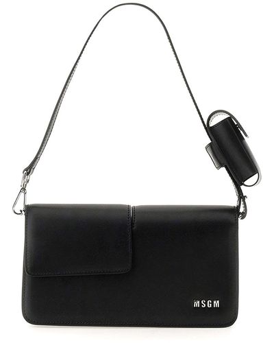 MSGM Baguette Bag With Double Flap And Logo - Black
