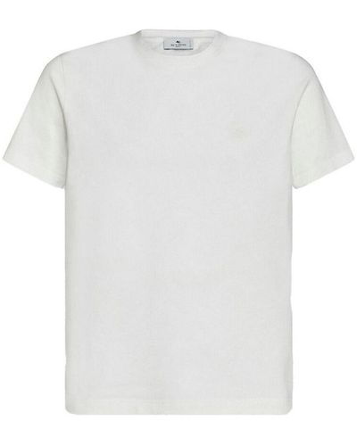 Etro Paisley Print Logo Crew Neck T-shirt - White