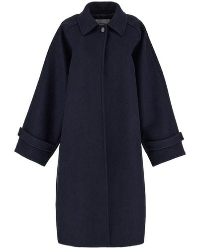Ferragamo Oversized Wool Single-breasted Coat - Blue