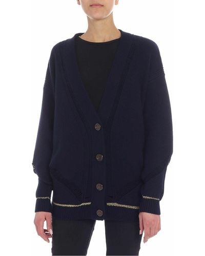 See By Chloé Overfit Cardigan With Golden Lamé Insert - Blue