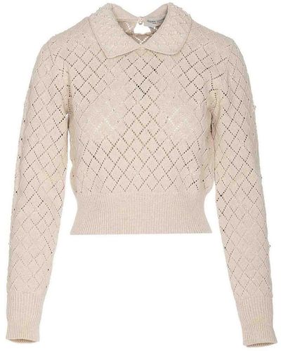 Golden Goose Cropped Jumper With Pearl Embroidery - Natural
