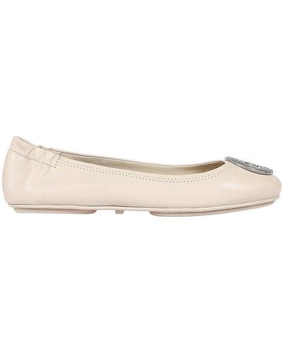 Tory Burch Silver Leather Flats - Natural