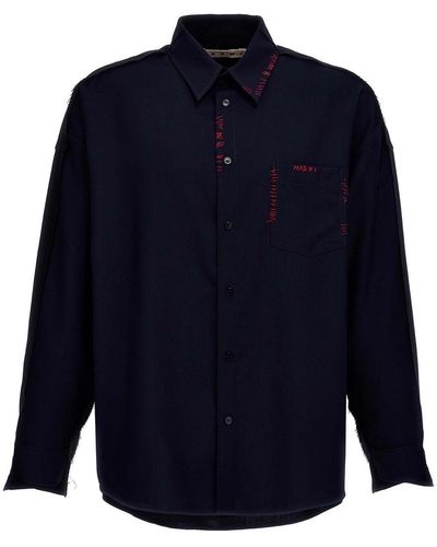 Marni Cool Wool Shirt With Contrast Stitching - Blue