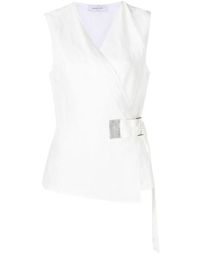 Fabiana Filippi Wrap-style Monilli-embellished Top - White