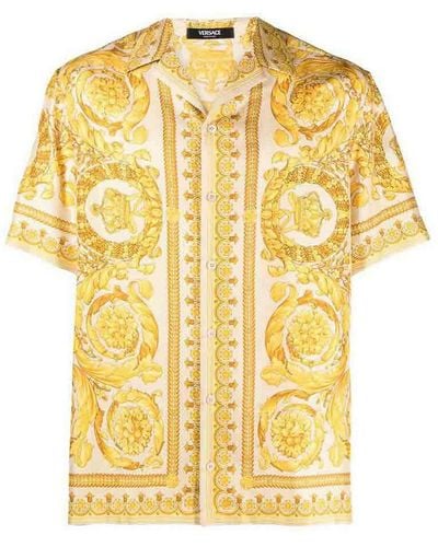 Versace Beige Signature Barocco Print Shirt - Yellow