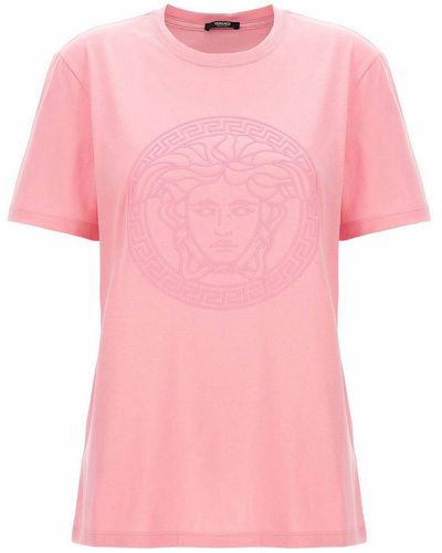 Versace Cotton T-shirt Medusa Print Crew Neck - Pink
