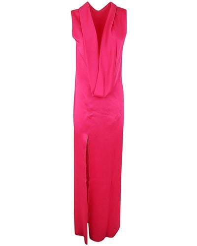 Versace Shiny Satin Long Dress - Pink