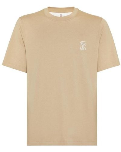 Brunello Cucinelli T-shirt With Logo - Natural