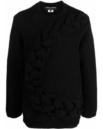 Comme Des Garcons Hommes Plus Cable-knit Crewneck Sweater - Black