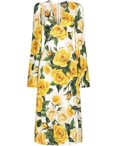Dolce & Gabbana Flowering Midi Dress - Yellow