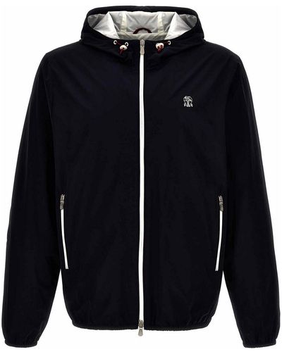 Brunello Cucinelli Logo Embroidery Hooded Jacket - Blue