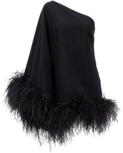 ‎Taller Marmo + Net Sustain Piccolo Ubud One-sleeve Feather-trimmed Crepe Mini Dress - Black