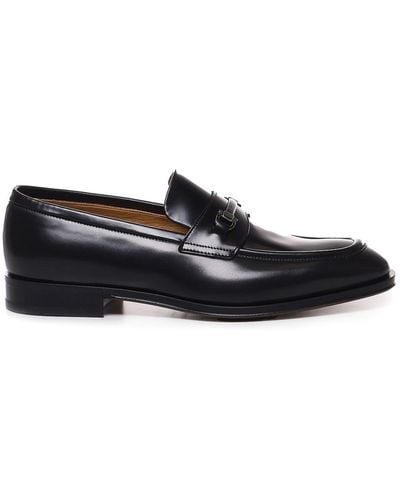 Ferragamo Leather Loafers With Gancini - Black