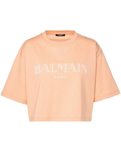 Balmain Cotton Crop T-shirt - Natural