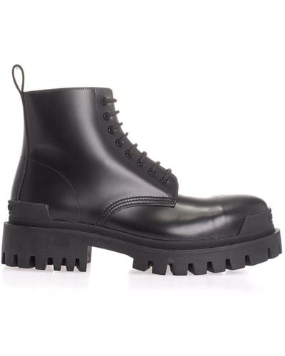 Balenciaga Strike Lace-up Boots In - Black