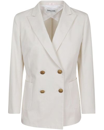 SAULINA Double Breasted Buttoned Blazer - White