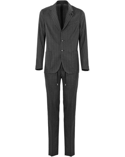 Lardini Pinstriped Suit With Lace-up Pants - Black