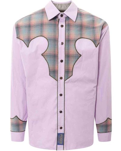 Maison Margiela Cotton Shirt With Insert With Madras Motif - Pink