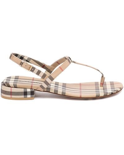 Burberry `emily` Check Slide Sandals - Natural