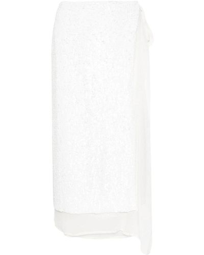 P.A.R.O.S.H. Sequined Wrap Midi Skirt - White