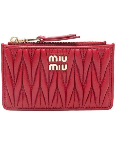Miu Miu Logo-plaque Matelasse Leather Wallet - Red