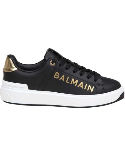 Balmain B-court Trainers In And Gold Leather - Black