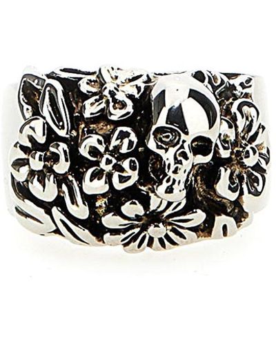 Alexander McQueen Floral Skull Ring - White