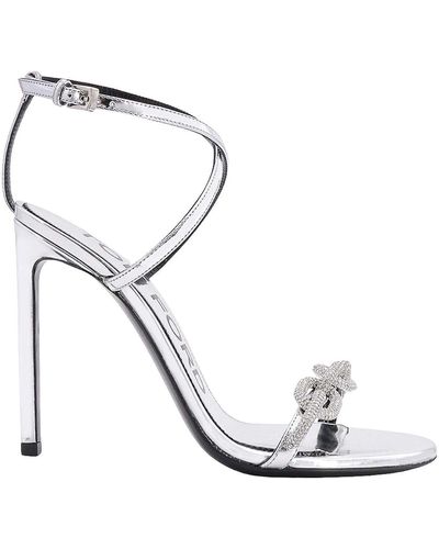 Tom Ford 105 Crystal Chain Metallic Leather Sandals - White